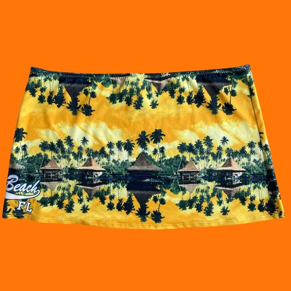 00's vintage tropical photo print miami beach y2k low rise mini skirt LARGE op - Picture 4 of 7